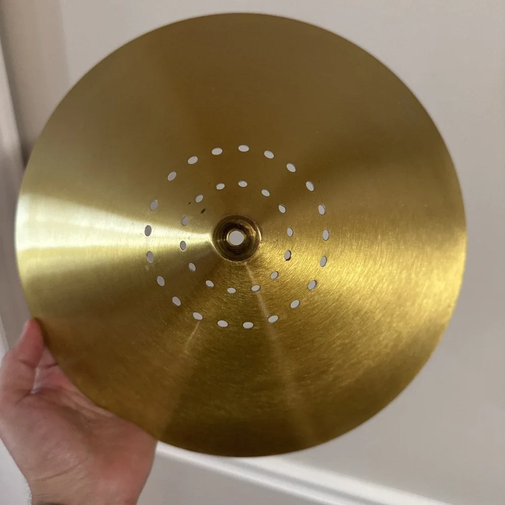 1950s Mid Century Modern Brass Perforated Lamp Light Fixture Shade Gold Circle